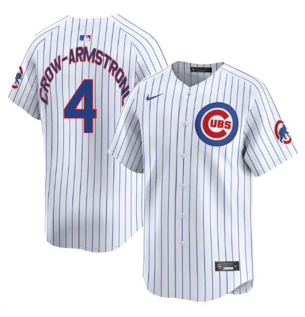 Men's Chicago Cubs #4 Pete Crow-Armstrong White Home Limited Stitched Baseball Jersey Men's Chicago Cubs #4 Pete Crow-Armstrong White Home Limited Stitched Baseball Jersey